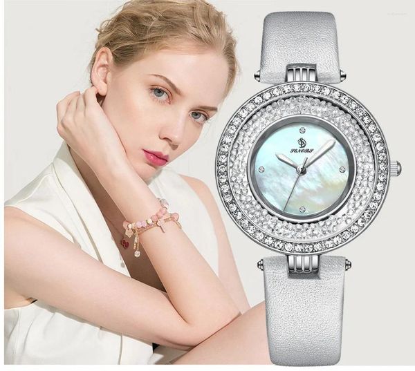 Mujeres de pulsera Relojes de cuero de cuero de cuero de cuarzo de diamantes para mujeres Reloj elegante para mujeres