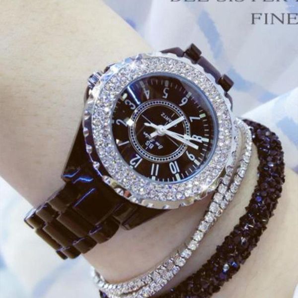 Relojes de pulsera Easy Reader para mujer Reloj de 32 mm Cerámica brillante con esfera de vidrio transparente para el regalo del visor de tiempo de la madre de la mujer H9