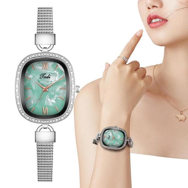 Montres-bracelets femmes mode luxe montres qualités vert dames Quartz Simple Rectangle femme acier inoxydable maille ceinture horloge