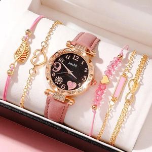 Montre-bracelets pour le quartz de mode pour femmes Watch Luxury Rose en cuir rose analogique montre la bracele