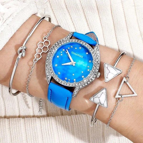 Wallwatches Fashion Fashion Quartz Watch Blue Leather Band Analog Wallwatch Luxury Luxury Classic Classic Simple Vestidos Relojes de pulseras Reloj