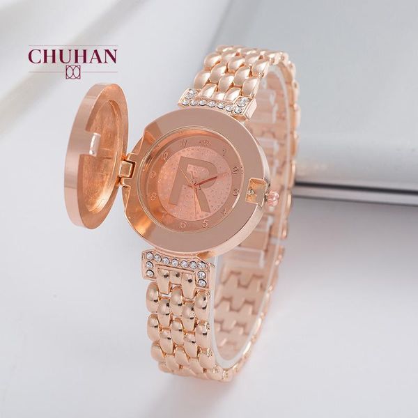 Montres-bracelets femmes Bracelet personnalisé décoration or Rose montre-Bracelet à rabat mode coréen diamant montre à Quartz cadeau C481