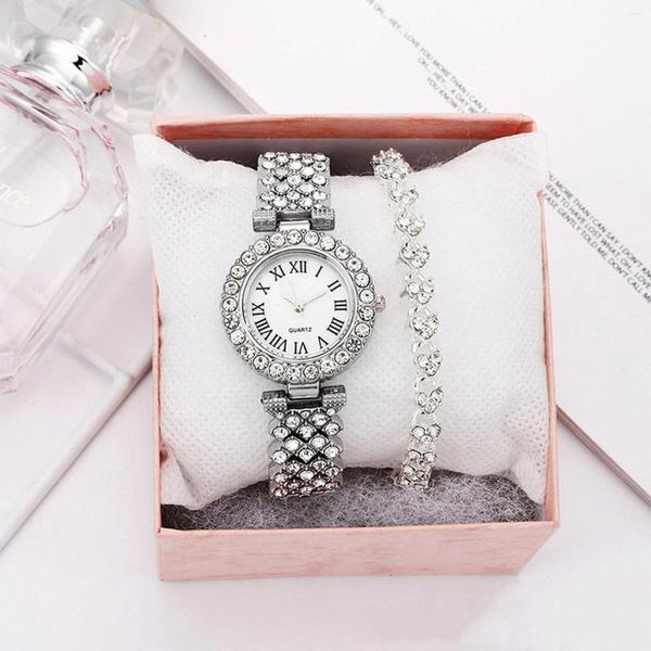 Montres-bracelets pour femmes, ensemble de montres à Quartz en cristal, cadran en diamant, horloge tendance