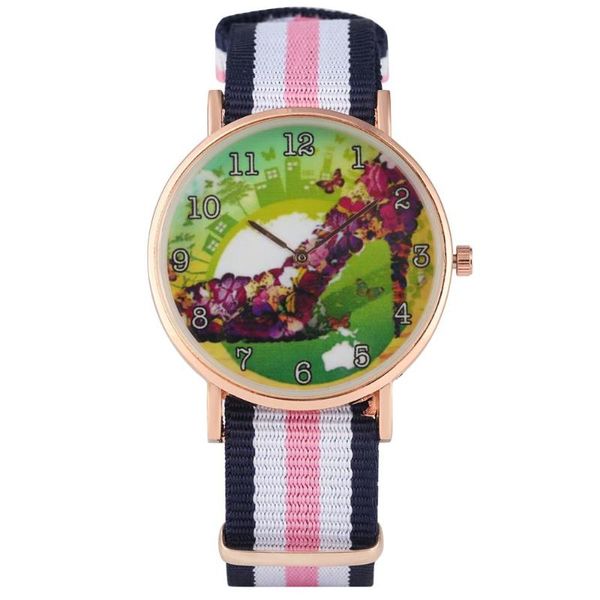Relojes de pulsera Reloj para mujer Mariposa Zapatos de tacón alto Patrón Dial para dama Correa de color mezclado Reloj de pulsera Niñas