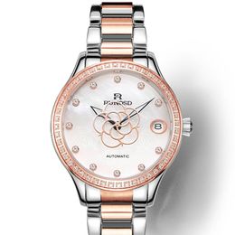 Montres-bracelets Montre Femme Papillon Rotatif Rose Zircon Coquille Cadran Miyota Mouvement Mécanique Acier Inoxydable Bracelet Céramique 8305L