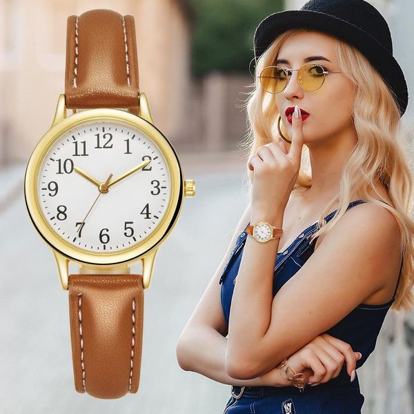 Relojes de pulsera Reloj para mujer Minimalista Digital Moda Cuarzo Damas Banda de cuero Reloj de pulsera informal Reloj femenino Relojes inteligentes para niña Gi