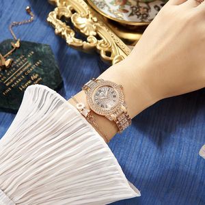 Relojes de pulsera Reloj de mujer con correa de acero y conjunto de diamantes Moda coreana completa británica