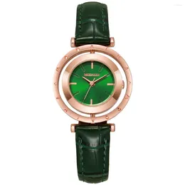 Relojes de pulsera Reloj de mujer con esfera giratoria Relojes de cuero de cuarzo simples Regalo para niñas Reloj informal Zegarek Damski