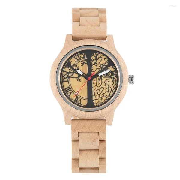 Orologi da polso Orologio da donna Orologio da polso al quarzo naturale in legno Luminoso quadrante con motivo albero della vita in acero