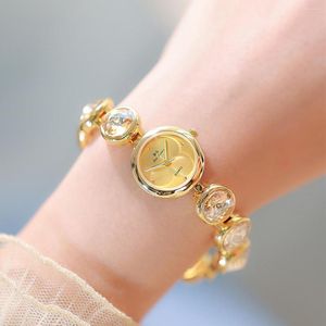 Relojes de pulsera Relojes de mujer Moda Pequeña esfera redonda Cuarzo Oro Púrpura Damas Reloj Dimond Simple Lujo Mujeres 2023