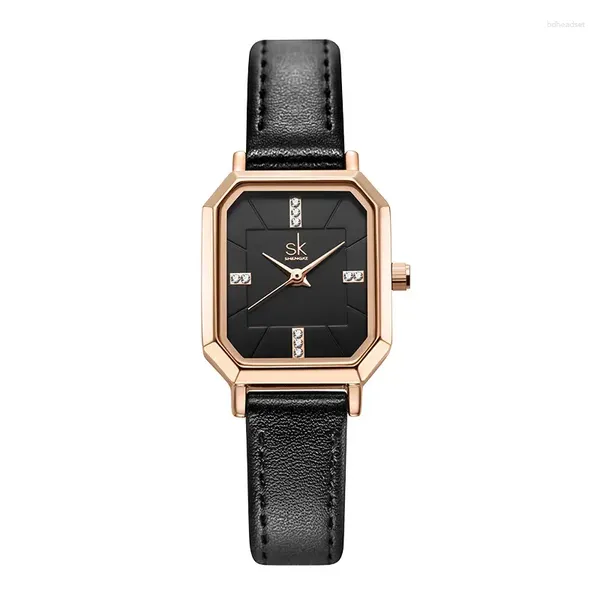 Montres-bracelets Montres pour femmes Vintage Niche Ins Square Watch Cuir Haut de gamme Diamond-Set Marque 0175