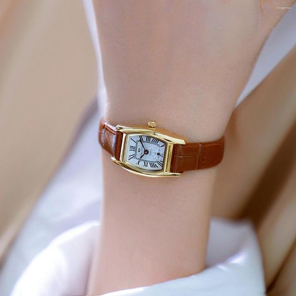 Relojes de pulsera Reloj de cuarzo pequeño para mujer Rectángulo Tonneau Orologio Número romano Número Dial Reloj de lujo Reloj de pulsera vintage para mujer