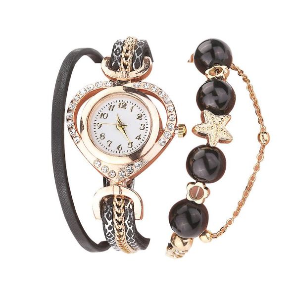 Relojes de pulsera para mujer, pulsera de perlas brillantes Vintage, reloj de pulsera de cuarzo analógico con esfera, relojes de joyería para mujer 2022