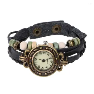 Montres-bracelets femmes Vintage arbre feuille tissage montre-bracelet enveloppe rétro Quartz cuir Bracelet