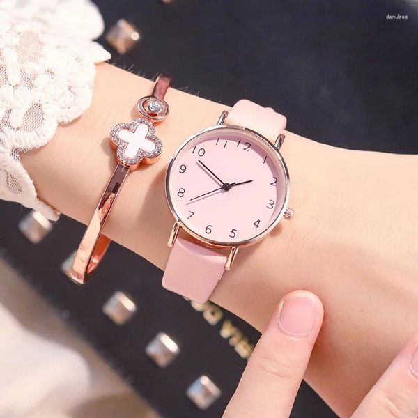 Relojes de pulsera para mujer, relojes informales con cinturón de cuero exquisito, reloj de pulsera de cuarzo de estilo Simple y moderno para mujer