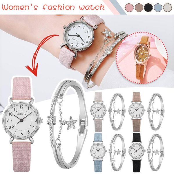 Relojes de pulsera para Mujer, reloj de pulsera con esfera, conjunto de relojes de pulsera de cuero para Mujer, reloj de pulsera de cuarzo para Mujer, reloj para Mujer