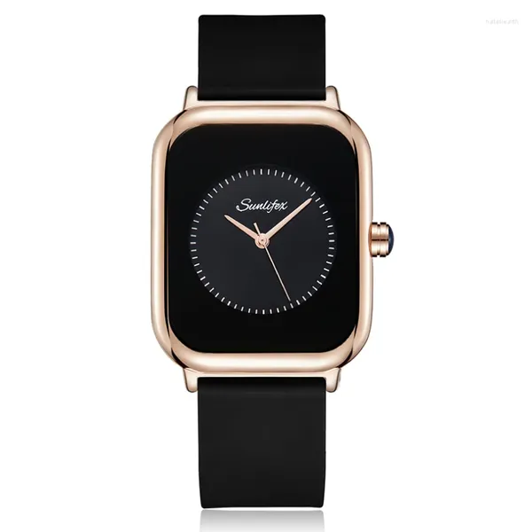 Wallwatches Women Watch Elegant Rectangle Square Dial Quartz Wallwatch Simple Hembra Negra Ringua Rosa Reloj Fashion Gold Reloj