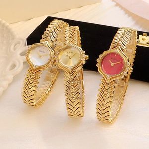 Polshorloges vrouwen kijken luxe bamboe ketting koperen riem geëlektroplateerd vacuüm oven 18 gouden kwarts horloges klok armband cadeau
