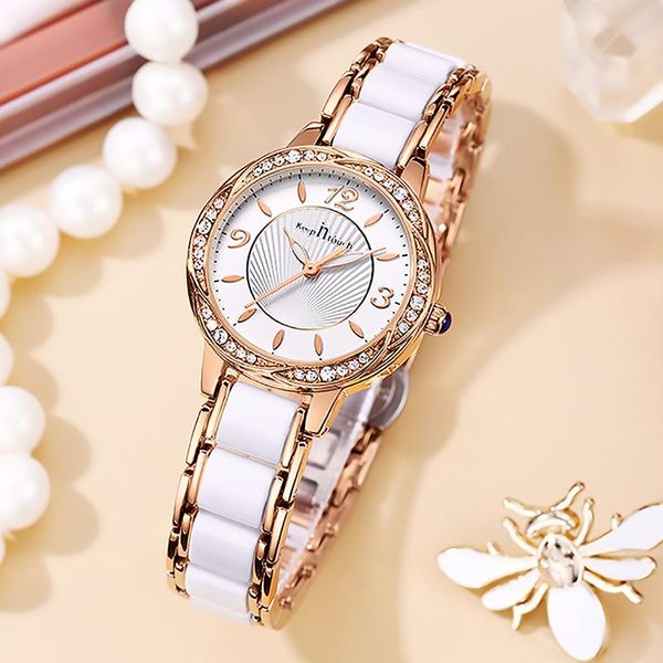 Montres-bracelets Femmes Montre De Luxe Diamant Rose Or Robe Montres Pour La Mode Étanche Résine Céramique Femelle Zegarek DamskiWristwatches