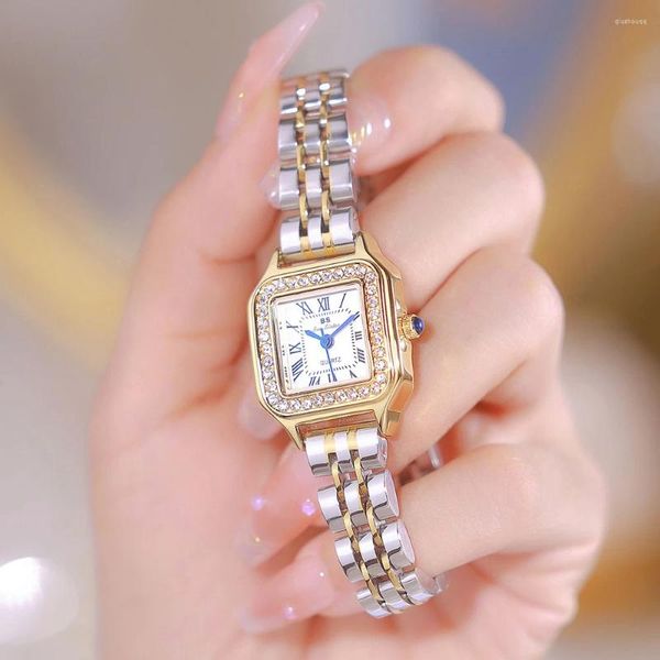 Montres-bracelets femmes montre en acier inoxydable carré petite horloge de luxe de haute qualité mode strass poignet dame montres pour