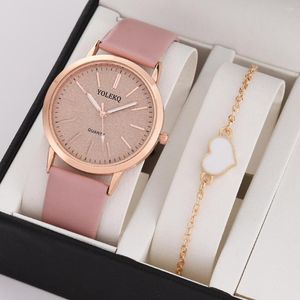 Relojes de pulsera para mujer, 2 uds., conjunto de moda informal para mujer, reloj con correa de cuero de cuarzo, reloj femenino para regalo de niña