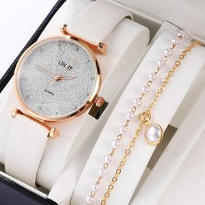 Polshorloges dames kijken naar mode elegant lederen kwarts kijken naar armband set dames casual sport jurk clock reloj mujerwristwatches