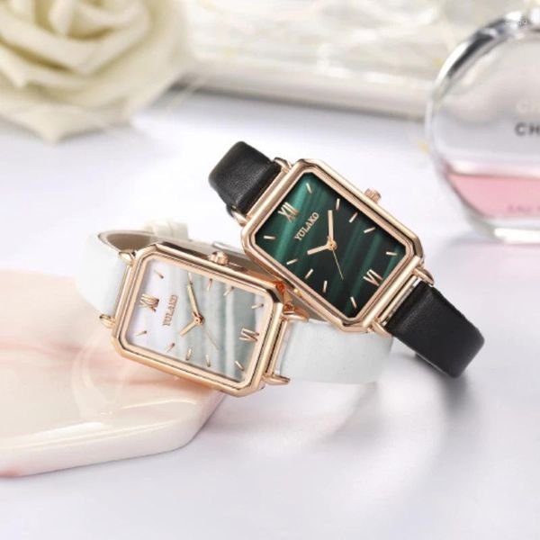 Montre-bracelets pour femmes regarde la mode en cuir carré vert watch watch top topproofer dames wristwatch copine cadeau