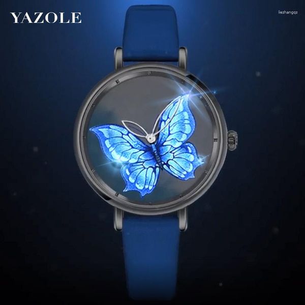 Montres-bracelets Femmes Montres De Luxe Papillon Cadran Conception Quartz Lumineux Dames Femme En Cuir Horloge Montre Mujer