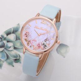 Montres-bracelets femmes montres de luxe fleur cadran Quartz analogique solide couleur bracelet en cuir cadeau horloge Zegarki Damskiebracelets