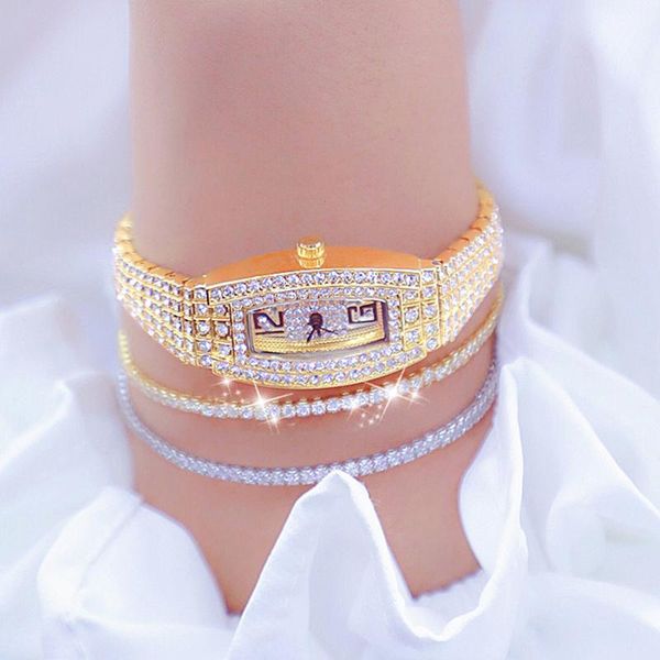 Montres-bracelets Femmes Montres De Luxe Doré Argent Full Crystal Diamond Watch Pour La Mode Petit Cadran Relogio FemininoWristwatches WristwatcWris