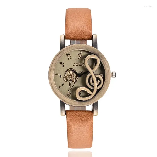 Relojes de pulsera para mujer, relojes de lujo para mujer, nota musical, reloj de cuarzo informal, vestido de tirantes de cuero, reloj femenino, regalo