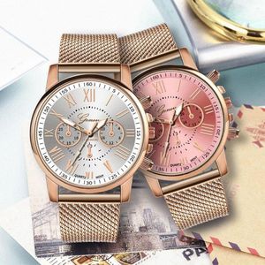 Horloges Dameshorloges Luxe roségouden wijzerplaat Topmerk Roestvrijstalen jurk Quartz horloge Vrouwelijke klok Luxe Zegarek Damski Montres