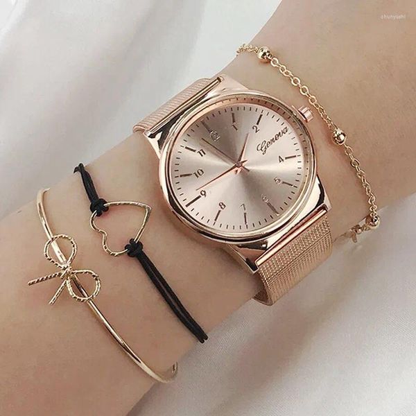 Montres-bracelets femmes montres montre-bracelet de luxe Relogio Feminino horloge pour acier dame or Rose Quartz dames