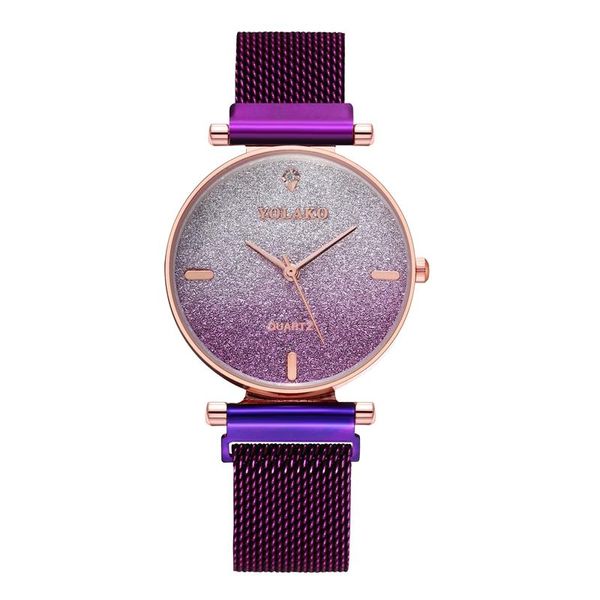 Relojes de pulsera para mujer, relojes con hebilla magnética y cielo estrellado degradado, reloj de diamantes de lujo para mujer, relojes de cuarzo de acero inoxidable Zegarek Damski