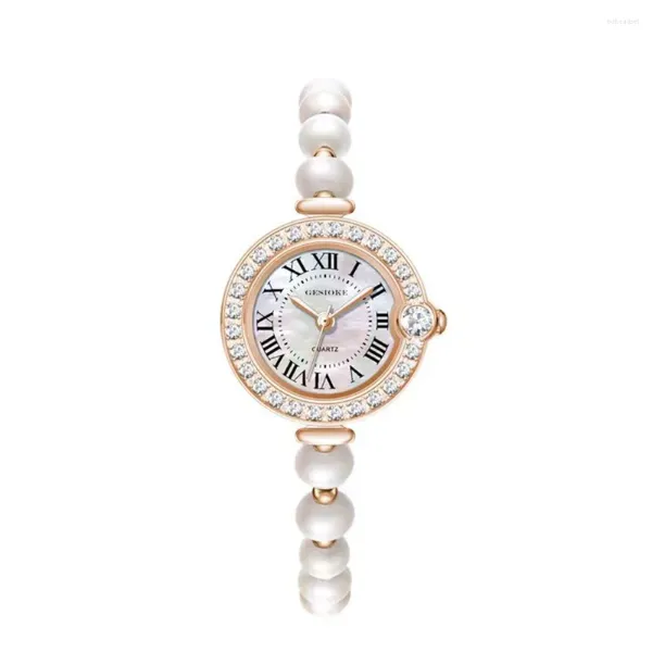 Montres-bracelets Femmes Montres Niche Luxe Perle Diamant Bracelet Montre Quartz Mode Robe Polyvalente Étanche Horloge Reloj Para Mujer