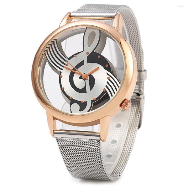 Relojes de pulsera para mujer, relojes de pulsera de malla de acero, reloj de cuarzo para mujer, esfera de nota creativa, reloj analógico, reloj femenino de lujo