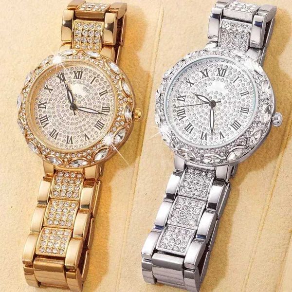 Montre-bracelets Femmes All Diamond Top Luxury Brand Quartz Steel Mens Punk Elegant Zircon Crystal Fashion Watch H240504