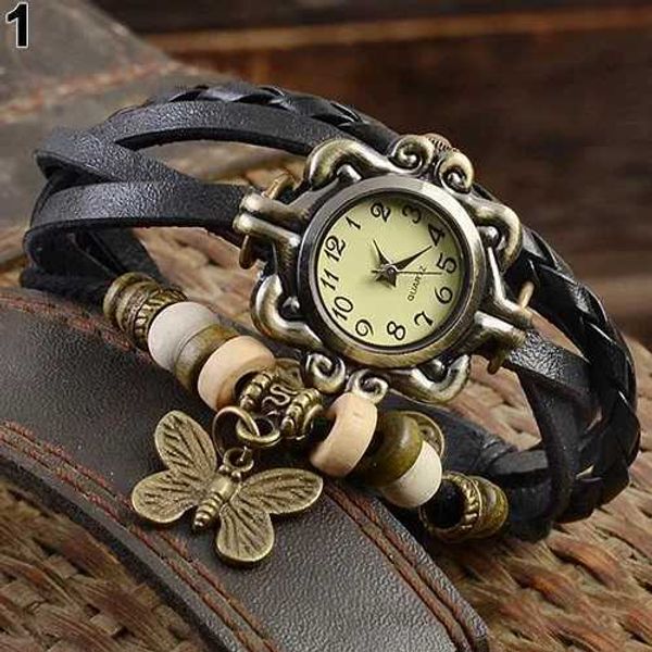 Montre-bracelets Femme Vintage Multilleuse Multilleuse Bracelet Bracelet en cuir Montre de bracele