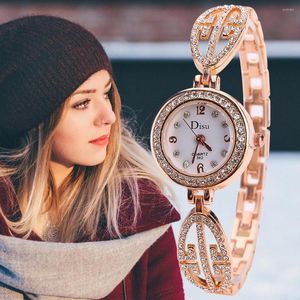 Relojes de pulsera para mujer, reloj de cuarzo con diamantes de imitación, oro rosa y plata, primeras marcas, muñecas pequeñas, pulsera de joyería de bajo precio para mujer, reloj femenino