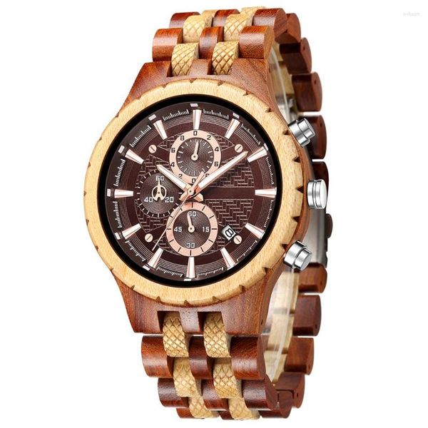 Montres-bracelets en bois montre pour hommes mode décontractée élégant chronographe montres à Quartz Sport en plein air militaire cadeau pour homme