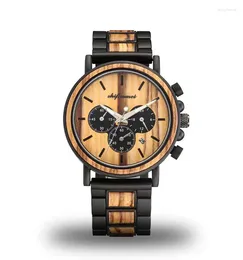 Montres-bracelets en bois montre pour hommes mode et combinaison en acier inoxydable chronométrage militaire quartz loisirs