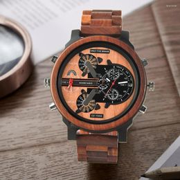 Polshorloges houten heren kijken naar mode kwarts chronograaf pols horloge montre en bois homme reloj madera sport klok rood hout voor mannen