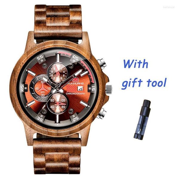 Montres-bracelets en bois montre à quartz hommes sport pour affaires montres en bois homme homme chronographe 2023 montres-bracelets montres-bracelets Bert22