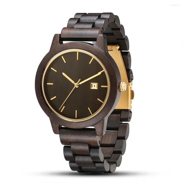 Relojes de pulsera Reloj de madera para hombres Relojes de pulsera de cuarzo Reloj cronógrafo Calendario de regalo Multifunción Moda de madera para hombres