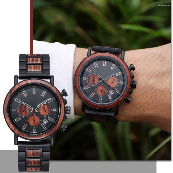 Muñeca de pulsera Reloj de madera de madera para hombres Multifuncionales impermeables negocios personalizados reloj de cuarzo de madera Wasthes boxlo regalos