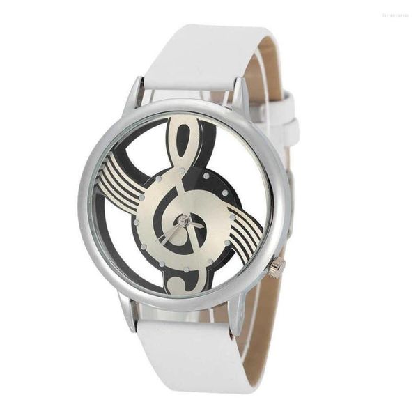 Montres-bracelets Montre-bracelet Quartz 2 couleurs Couple analogique rond creux Note de musique Cadran PU Bracelet Montre-bracelet