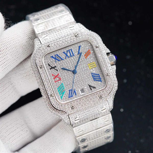 Montres-bracelets Montre-bracelet Diamants Montre pour hommes Montre mécanique automatique 40mm avec bracelet en acier serti de diamants VVS1 GIA Braceletwatc234B