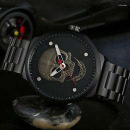 Relojes de pulsera Wwoor Marca Full Acero inoxidable Cool Skull Masculino Hombres Reloj Deporte Moda Cuarzo Impermeable para Relogio Masculino