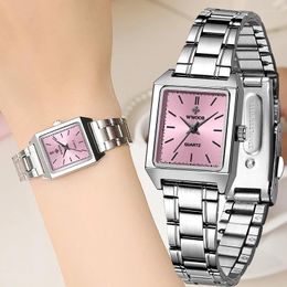 Relojes de pulsera Wwoor elegante reloj de mujer moda simple impermeable reloj de cuarzo movimiento de acero inoxidable relojes de pulsera para mujer