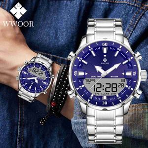 Montre-bracelets Wwoor Fashion Mens Watches Luxury Original Quartz Digital Analog Sport Military Wrist Methard pour l'homme Boîte d'horloge en acier imperméable D240417